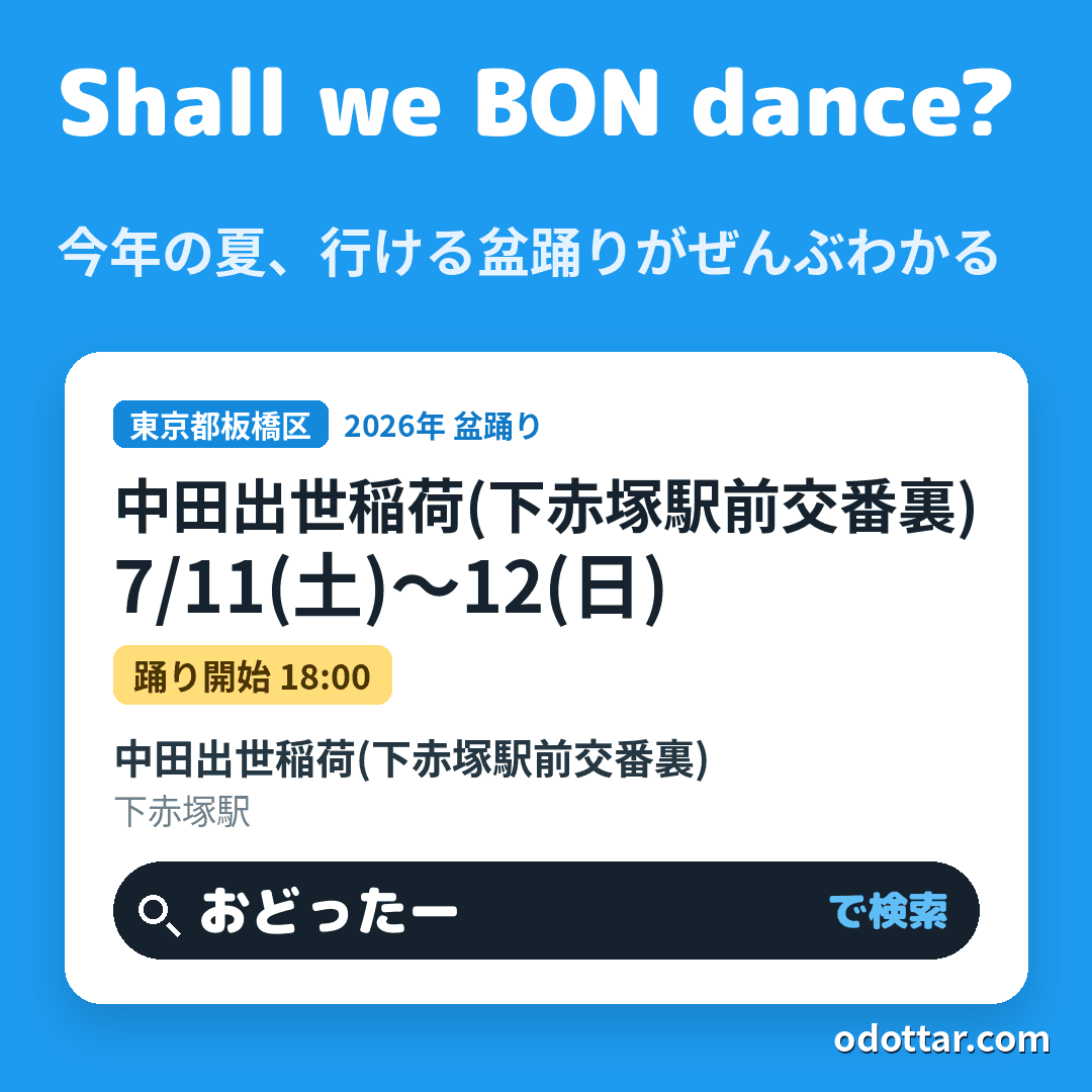 中田出世稲荷(下赤塚駅前交番裏)